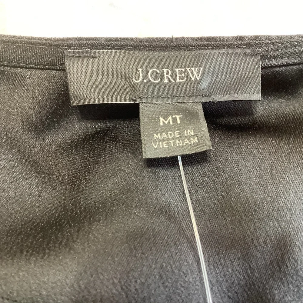 NEW J. Crew Tall Black Puff-Sleeve Satin-Back Crepe Top MT